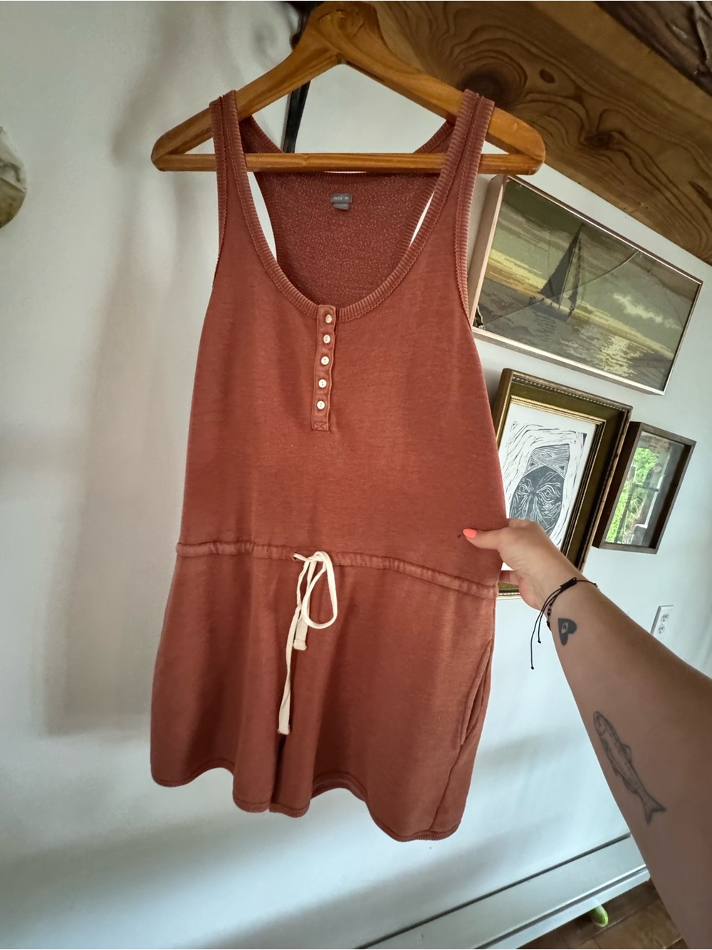 Aerie Rust Scoop Neck Romper with Drawstring